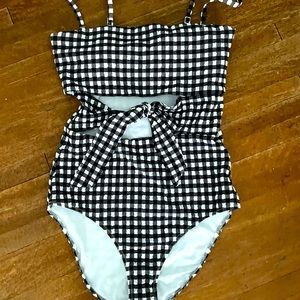 Dark Navy and White Gingham Print Bathing Suit